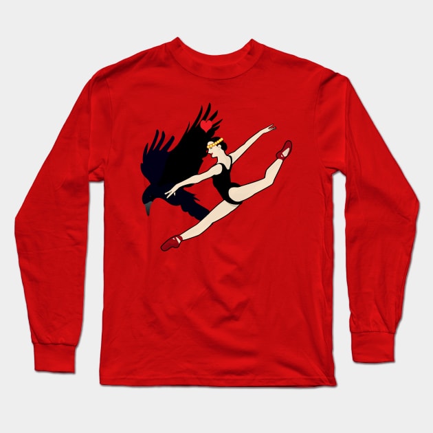 Ballerina and Black Crow Long Sleeve T-Shirt by momomoma